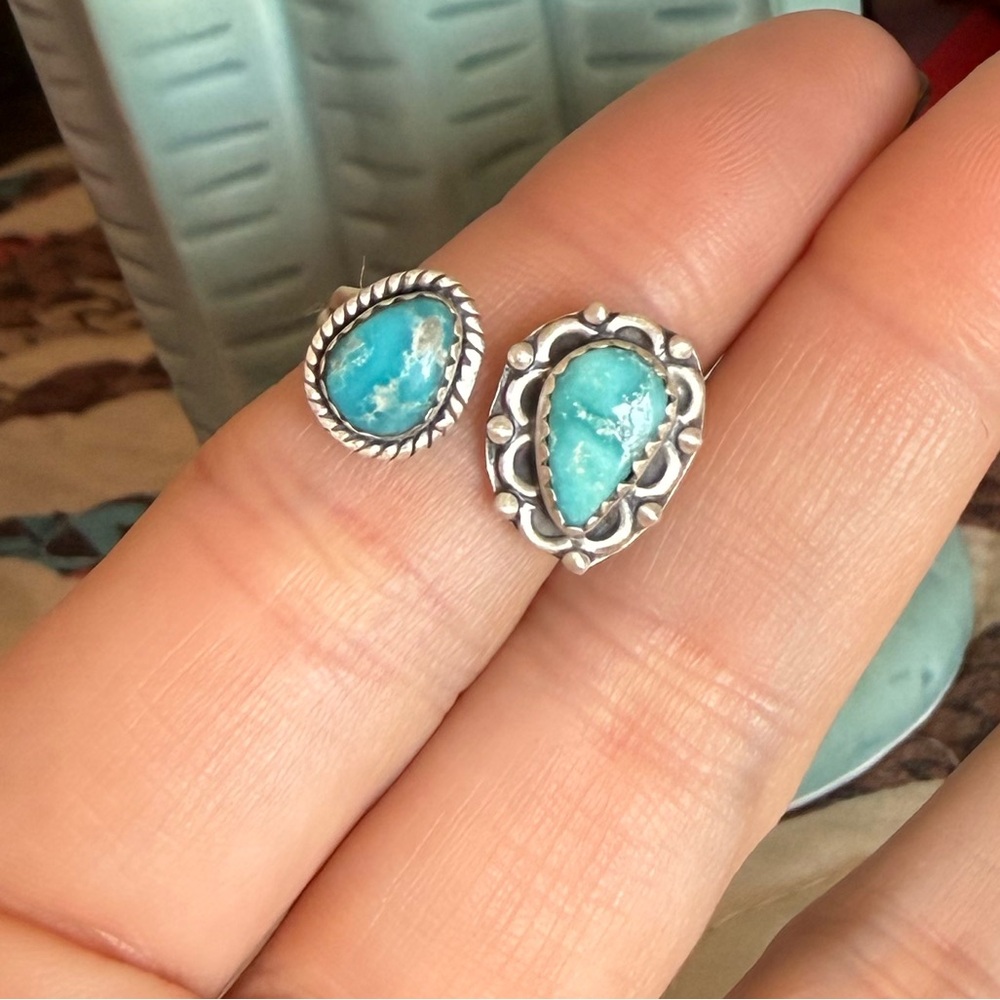 White water turquoise double stone adjustable bypass ring sterling silver 925